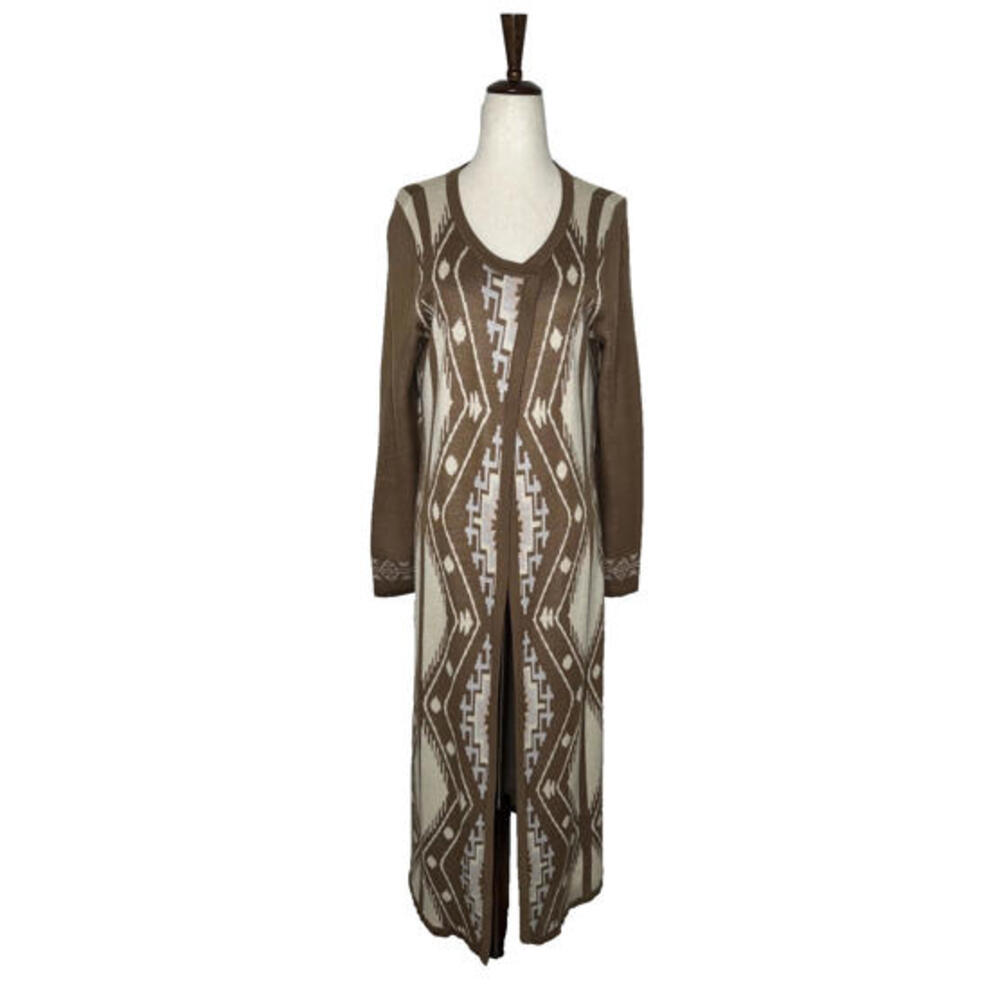 Boston Proper Long Duster Cardigan M/L Aztec Western Boho Open Knit Sweater - Picture 2 of 8
